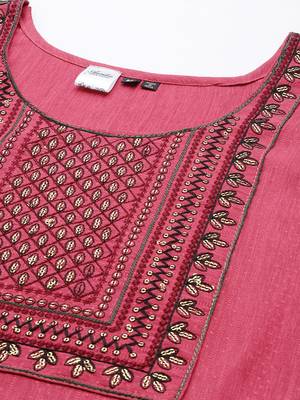 Rani-pink embroidered cotton short-kurtis 2