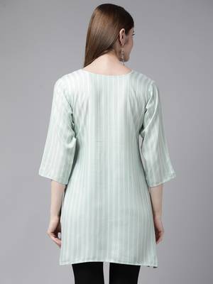 Sea-green embroidered cotton short-kurtis 4