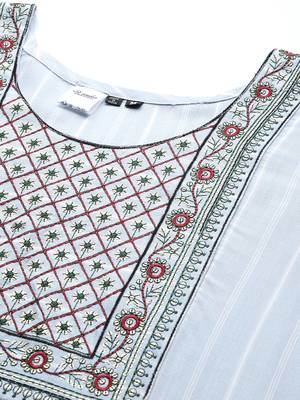 Sky-blue embroidered cotton short-kurtis 2