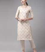 Cream printed cotton salwar