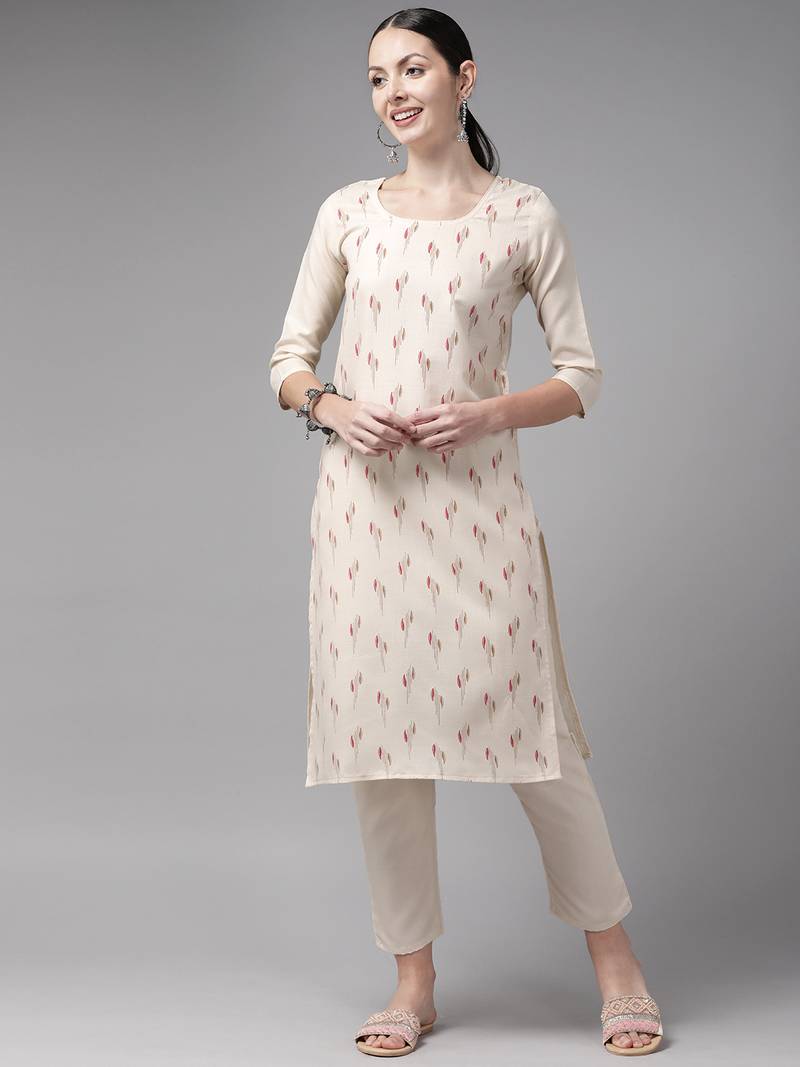 Cream printed cotton salwar