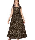 Gold embroidered velvet kids-girl-gowns