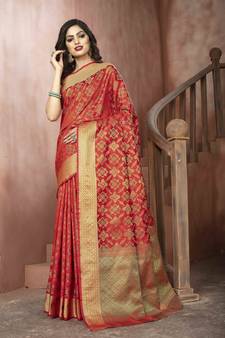 Red Woven Patola Saree With Blouse