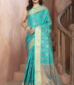 Turquoise Woven Patola Saree With Blouse
