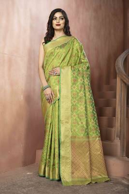 Green Woven Patola Saree With Blouse 1