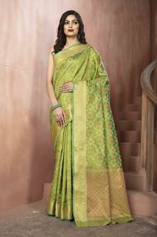 Green Woven Patola Saree With Blouse