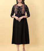 Black Rayon Embroidered Thread Work Straight Kurti
