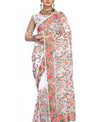 White embroidered net saree with blouse
