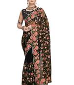 Black embroidered net saree with blouse