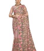 Lavender embroidered net saree with blouse