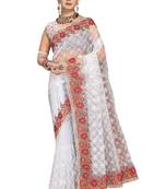 White embroidered net saree with blouse
