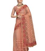 Peach embroidered net saree with blouse