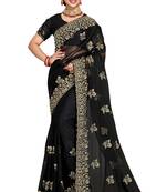 Black embroidered silk saree with blouse