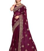 Purple embroidered silk saree with blouse
