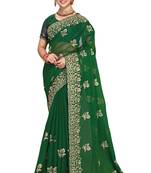 Green embroidered silk saree with blouse