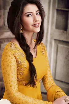 Yellow Faux Georgette Gold Embroidered Anarkali Salwar Suit