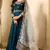 Turquoise Faux Georgette Golden Embroidered Anarkali Suit - Semi Stitched