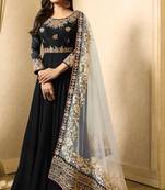 Faux Georgette Thread Embroidered Black Anarkali Salwar Suit