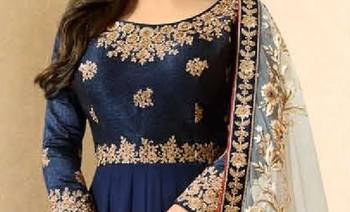 Blue Embroidered Faux Georgette Salwar 3