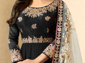 Faux Georgette Thread Embroidered Black Anarkali Salwar Suit 4