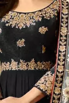 Faux Georgette Thread Embroidered Black Anarkali Salwar Suit