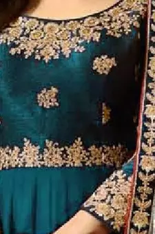 Turquoise Faux Georgette Golden Embroidered Anarkali Suit - Semi Stitched