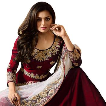 Maroon Embroidered Faux Georgette Anarkali Suit 4