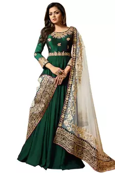 Green embroidered faux georgette salwar