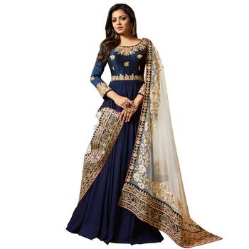 Blue Embroidered Faux Georgette Salwar 5