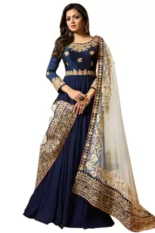 Blue Embroidered Faux Georgette Salwar