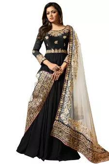 Faux Georgette Thread Embroidered Black Anarkali Salwar Suit