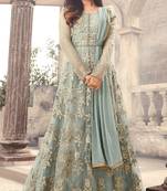 Ice Blue Net Golden Thread Embroidered Anarkali