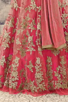 Dark Peach Embroidered Net Anarkali Salwar Suit
