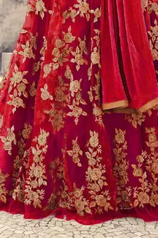 Red Embroidered Net Semi Stitched Anarkali Salwar With Dupatta