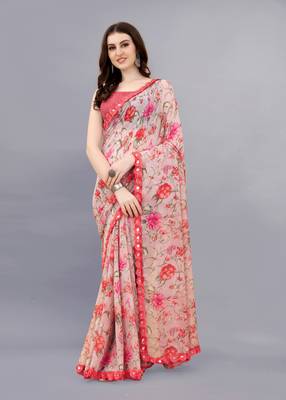 Pink Printed Georgette Saree With Blouse 2