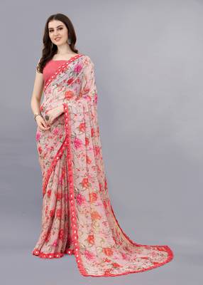 Pink Printed Georgette Saree With Blouse 3