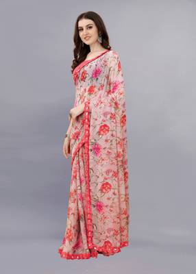Pink Printed Georgette Saree With Blouse 4