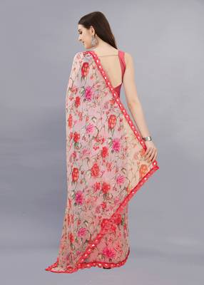 Pink Printed Georgette Saree With Blouse 5