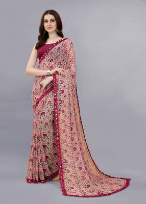 Pink Printed Georgette Saree With Blouse 2