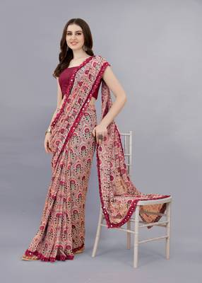 Pink Printed Georgette Saree With Blouse 3