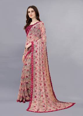 Pink Printed Georgette Saree With Blouse 4