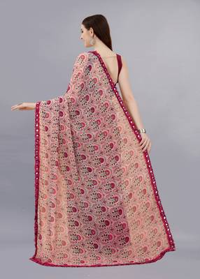 Pink Printed Georgette Saree With Blouse 5