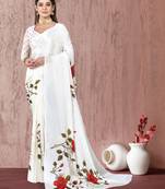 White printed chiffon saree with blouse