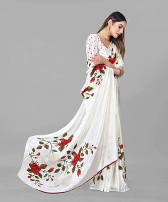 White printed chiffon saree with blouse 3