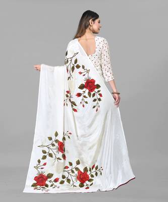 White printed chiffon saree with blouse 4