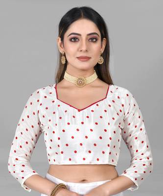 White printed chiffon saree with blouse 5