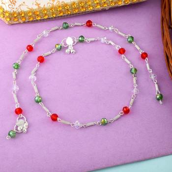 Red Green Beaded Anklet 1