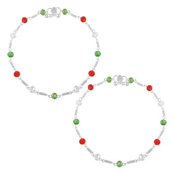 Red Green Beaded Anklet 2