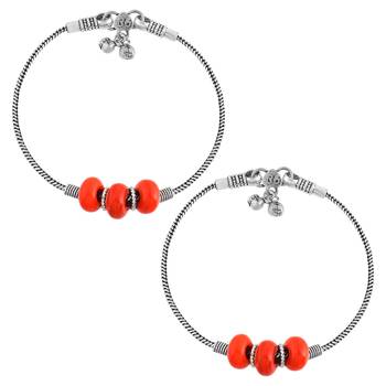 Silver Plated Anklet With Red Beads 2