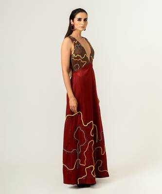 Low Neckline Leather Embroidered Gown 3